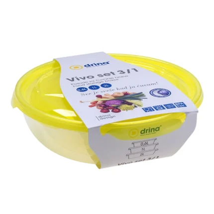 Set plitkih okruglih posuda za čuvanje sa žutim poklopcima 3/1